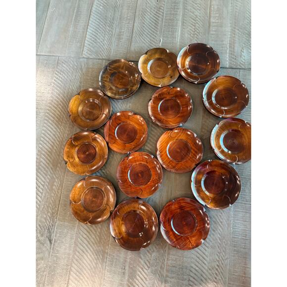 Vintage Japanese Handmade Wooden Lacquer Chataku Tea Cup Trays Coasters Set 15 - Picture 3 of 11